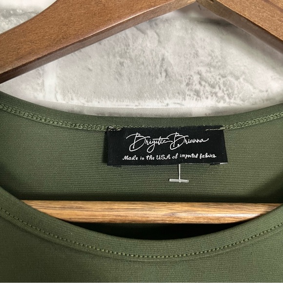 Brigette Brianna Dark Olive Green Soft Stretch Long Sleeve Modo Length Dress M - Picture 3 of 7